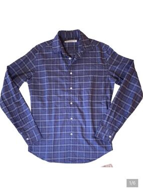 Brooklyn Tailors Blue Plaid Men's Shirt Slim Fit Size S 14 1/2 Neck